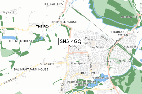 SN5 4GQ map - small scale - OS Open Zoomstack (Ordnance Survey)