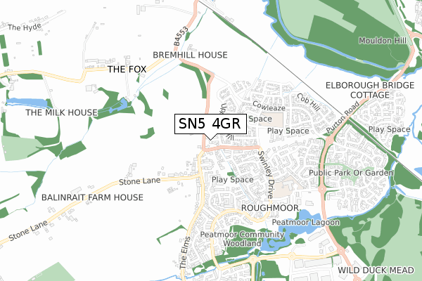 SN5 4GR map - small scale - OS Open Zoomstack (Ordnance Survey)