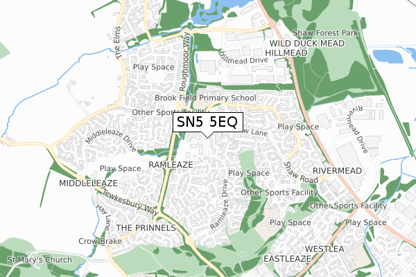 SN5 5EQ map - small scale - OS Open Zoomstack (Ordnance Survey)