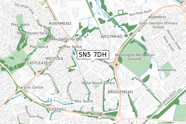 SN5 7DH map - small scale - OS Open Zoomstack (Ordnance Survey)