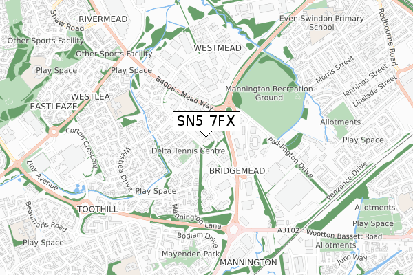 SN5 7FX map - small scale - OS Open Zoomstack (Ordnance Survey)