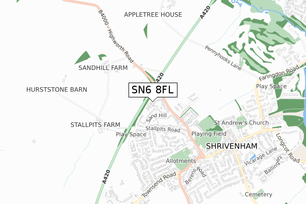 SN6 8FL map - small scale - OS Open Zoomstack (Ordnance Survey) SN6 8FL map - small scale - OS Open Zoomstack (Ordnance Survey)