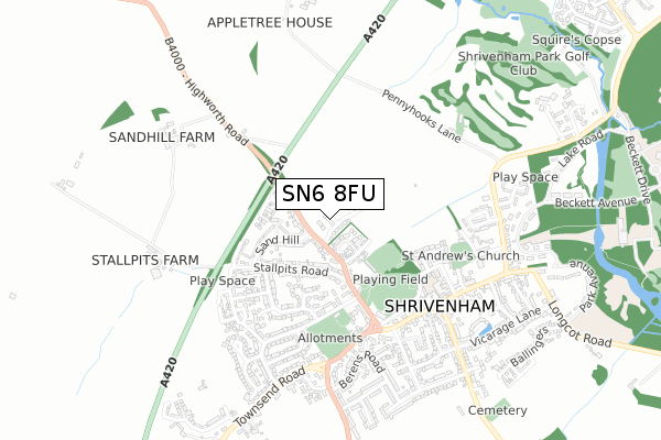 SN6 8FU map - small scale - OS Open Zoomstack (Ordnance Survey) SN6 8FU map - small scale - OS Open Zoomstack (Ordnance Survey)
