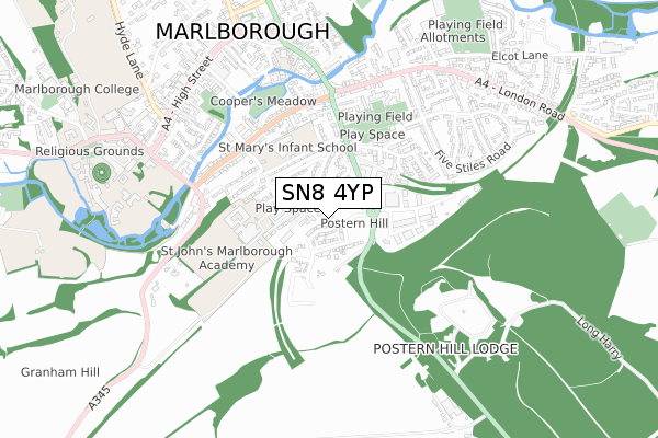 SN8 4YP map - small scale - OS Open Zoomstack (Ordnance Survey)