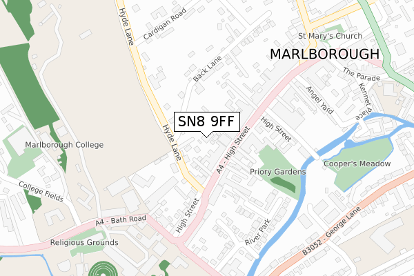 SN8 9FF map - large scale - OS Open Zoomstack (Ordnance Survey)