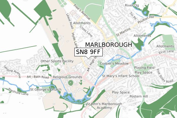 SN8 9FF map - small scale - OS Open Zoomstack (Ordnance Survey)