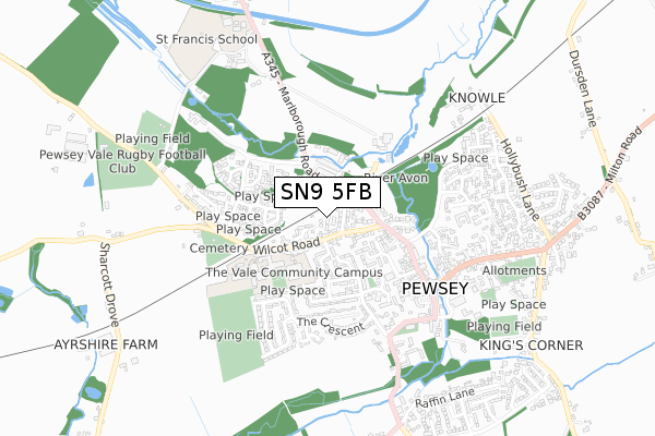 SN9 5FB map - small scale - OS Open Zoomstack (Ordnance Survey)