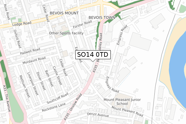 SO14 0TD map - large scale - OS Open Zoomstack (Ordnance Survey)