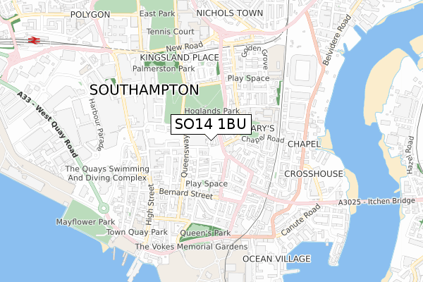 SO14 1BU map - small scale - OS Open Zoomstack (Ordnance Survey)