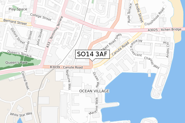 SO14 3AF map - large scale - OS Open Zoomstack (Ordnance Survey)