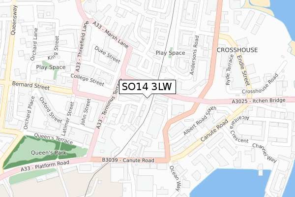 SO14 3LW map - large scale - OS Open Zoomstack (Ordnance Survey)