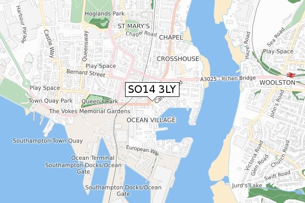 SO14 3LY map - small scale - OS Open Zoomstack (Ordnance Survey) SO14 3LY map - small scale - OS Open Zoomstack (Ordnance Survey)