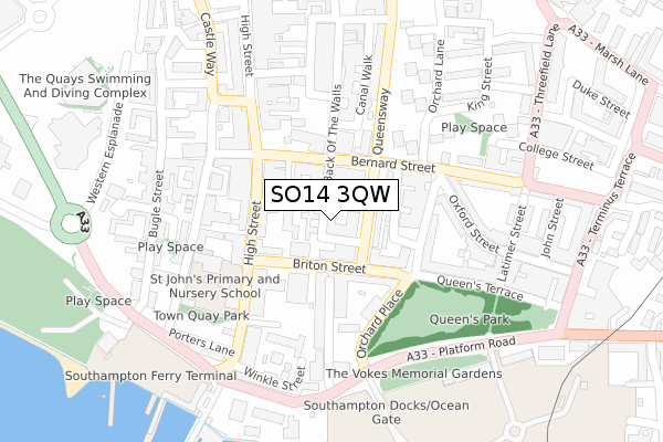 SO14 3QW map - large scale - OS Open Zoomstack (Ordnance Survey)