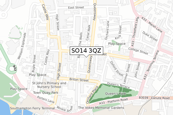 SO14 3QZ map - large scale - OS Open Zoomstack (Ordnance Survey)