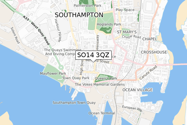 SO14 3QZ map - small scale - OS Open Zoomstack (Ordnance Survey)
