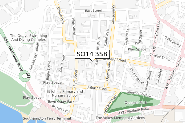 SO14 3SB map - large scale - OS Open Zoomstack (Ordnance Survey)