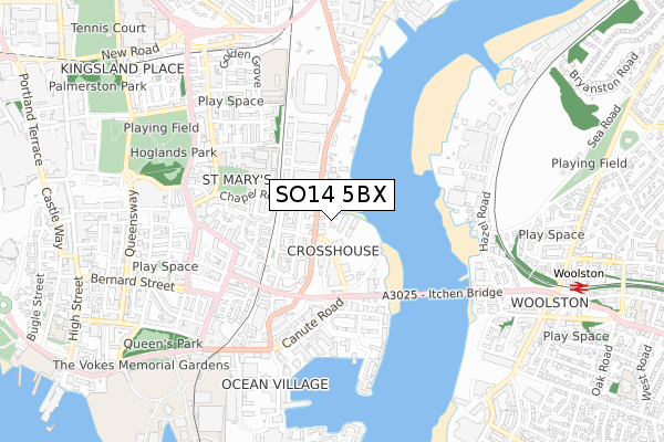 SO14 5BX map - small scale - OS Open Zoomstack (Ordnance Survey) SO14 5BX map - small scale - OS Open Zoomstack (Ordnance Survey)