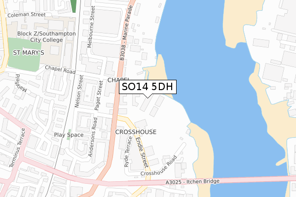 SO14 5DH map - large scale - OS Open Zoomstack (Ordnance Survey)