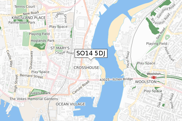 SO14 5DJ map - small scale - OS Open Zoomstack (Ordnance Survey) SO14 5DJ map - small scale - OS Open Zoomstack (Ordnance Survey)