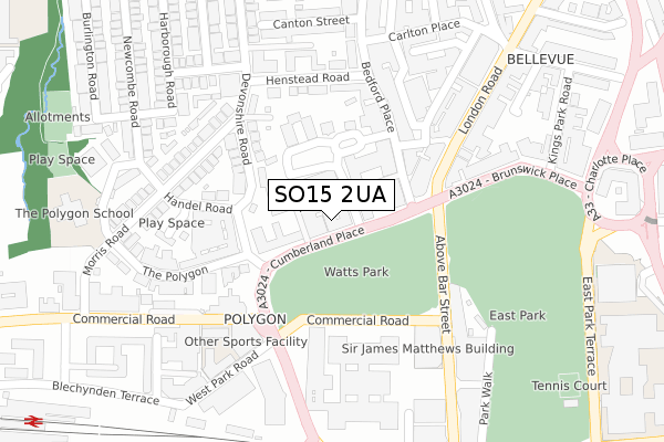 SO15 2UA map - large scale - OS Open Zoomstack (Ordnance Survey)