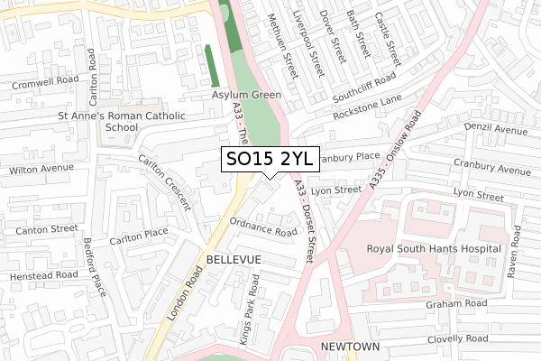 SO15 2YL map - large scale - OS Open Zoomstack (Ordnance Survey)