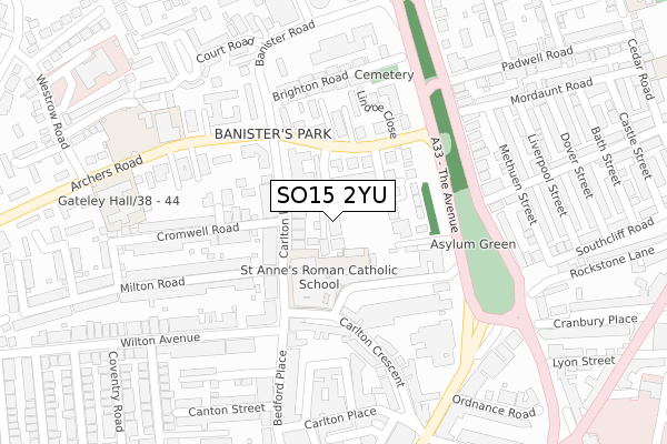 SO15 2YU map - large scale - OS Open Zoomstack (Ordnance Survey)