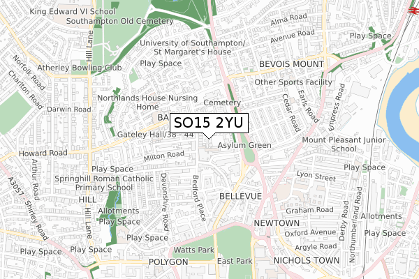 SO15 2YU map - small scale - OS Open Zoomstack (Ordnance Survey)