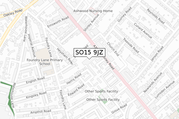 SO15 9JZ map - large scale - OS Open Zoomstack (Ordnance Survey) SO15 9JZ map - large scale - OS Open Zoomstack (Ordnance Survey)