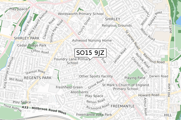 SO15 9JZ map - small scale - OS Open Zoomstack (Ordnance Survey) SO15 9JZ map - small scale - OS Open Zoomstack (Ordnance Survey)