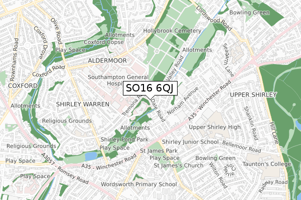 SO16 6QJ map - small scale - OS Open Zoomstack (Ordnance Survey)