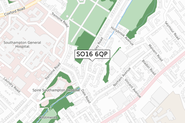 SO16 6QP map - large scale - OS Open Zoomstack (Ordnance Survey)