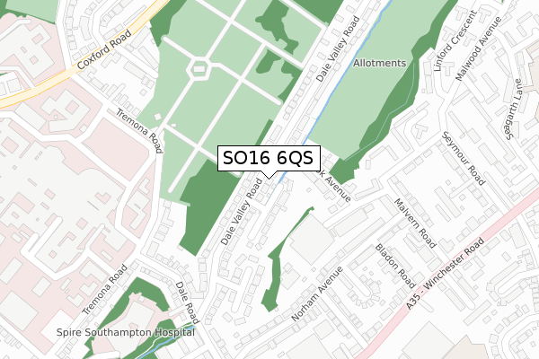 SO16 6QS map - large scale - OS Open Zoomstack (Ordnance Survey)