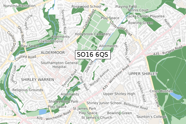 SO16 6QS map - small scale - OS Open Zoomstack (Ordnance Survey)