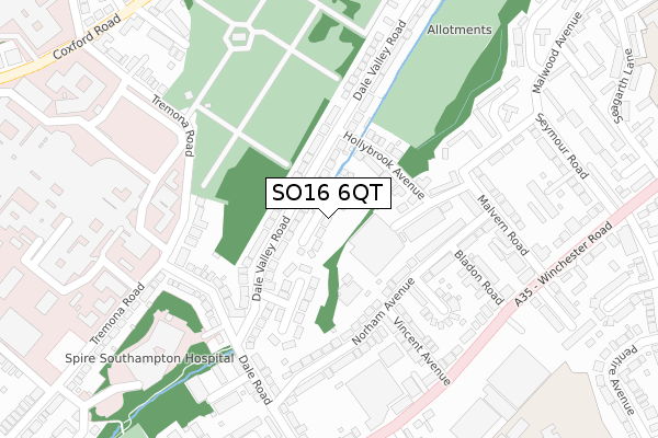 SO16 6QT map - large scale - OS Open Zoomstack (Ordnance Survey)