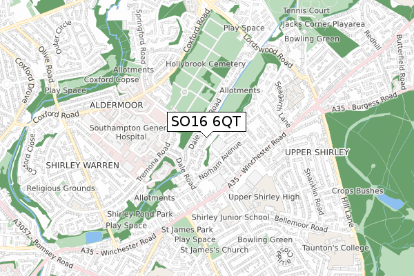 SO16 6QT map - small scale - OS Open Zoomstack (Ordnance Survey)