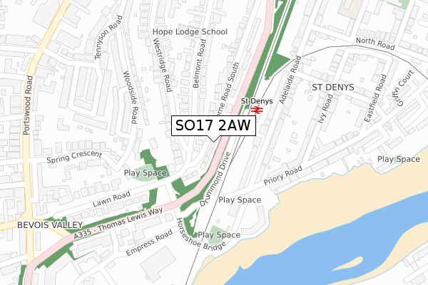 SO17 2AW map - large scale - OS Open Zoomstack (Ordnance Survey)