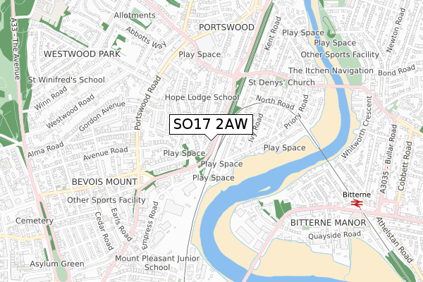 SO17 2AW map - small scale - OS Open Zoomstack (Ordnance Survey)