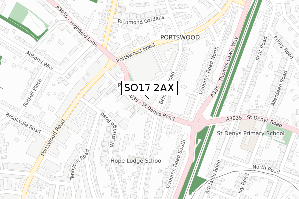 SO17 2AX map - large scale - OS Open Zoomstack (Ordnance Survey)