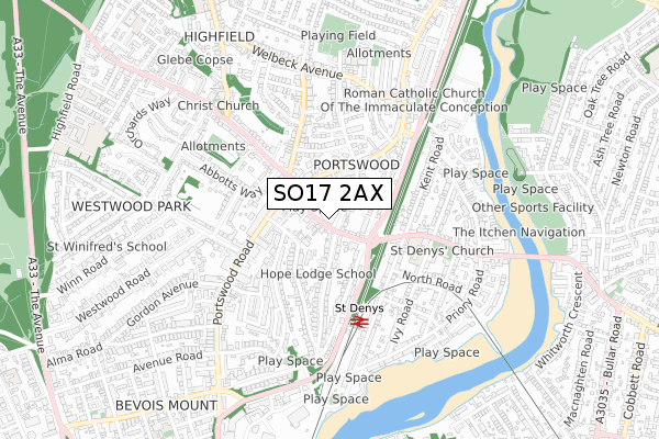 SO17 2AX map - small scale - OS Open Zoomstack (Ordnance Survey)