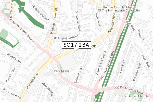 SO17 2BA map - large scale - OS Open Zoomstack (Ordnance Survey)