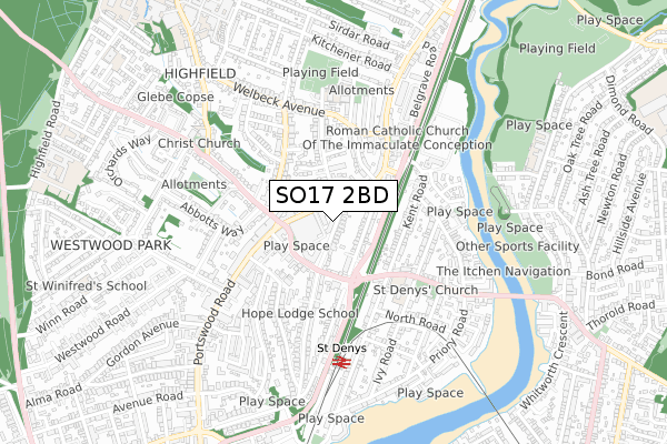 SO17 2BD map - small scale - OS Open Zoomstack (Ordnance Survey)