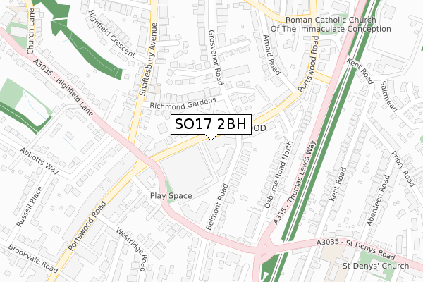 SO17 2BH map - large scale - OS Open Zoomstack (Ordnance Survey)