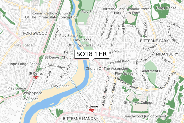 SO18 1ER map - small scale - OS Open Zoomstack (Ordnance Survey) SO18 1ER map - small scale - OS Open Zoomstack (Ordnance Survey)