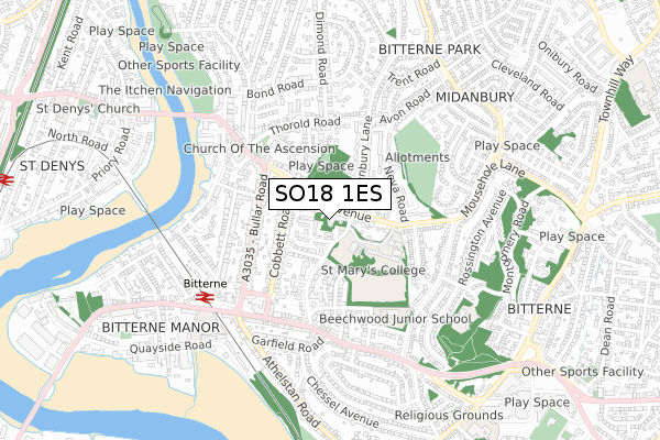 SO18 1ES map - small scale - OS Open Zoomstack (Ordnance Survey) SO18 1ES map - small scale - OS Open Zoomstack (Ordnance Survey)