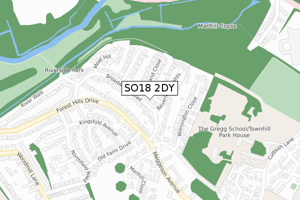 SO18 2DY map - large scale - OS Open Zoomstack (Ordnance Survey)