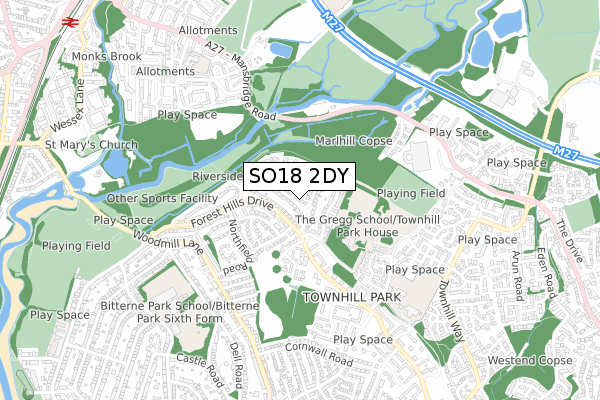 SO18 2DY map - small scale - OS Open Zoomstack (Ordnance Survey)