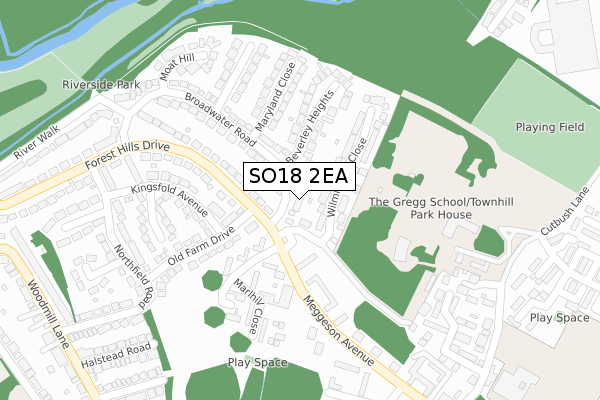 SO18 2EA map - large scale - OS Open Zoomstack (Ordnance Survey)