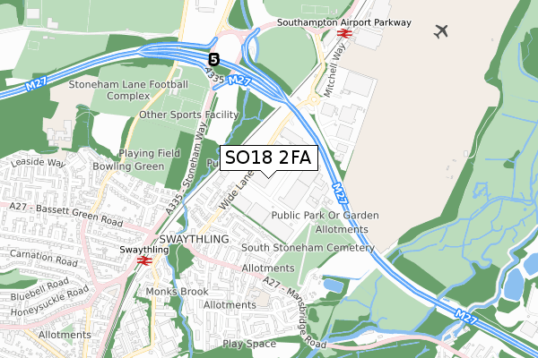 SO18 2FA map - small scale - OS Open Zoomstack (Ordnance Survey)