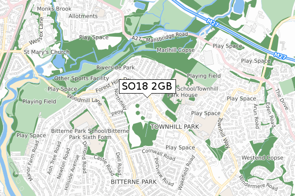 SO18 2GB map - small scale - OS Open Zoomstack (Ordnance Survey)