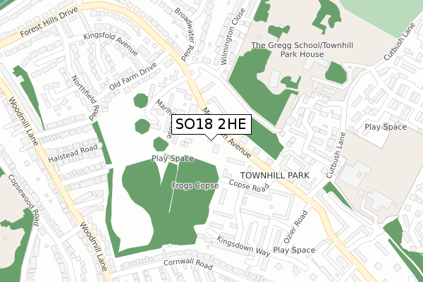 SO18 2HE map - large scale - OS Open Zoomstack (Ordnance Survey)